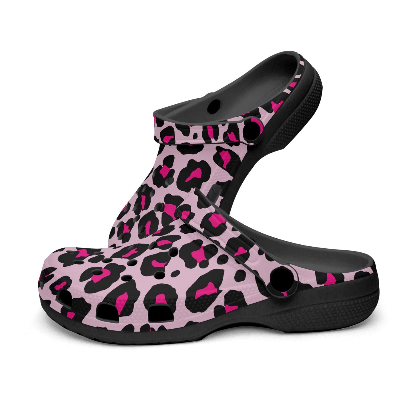 Pinky leopard clogs