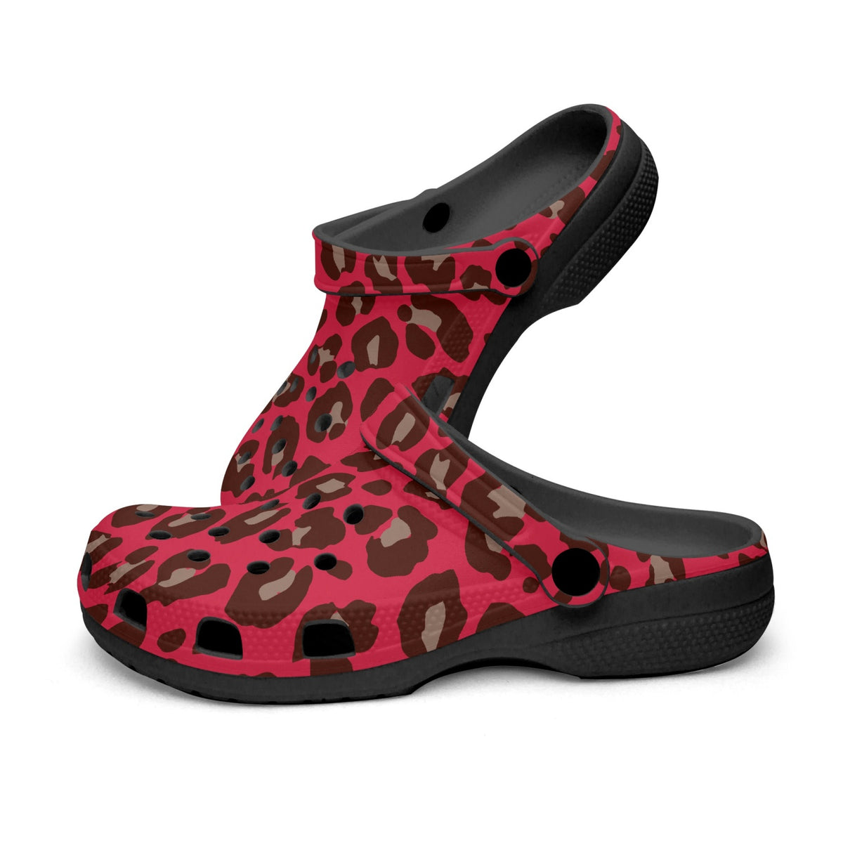 Red leopard clogs