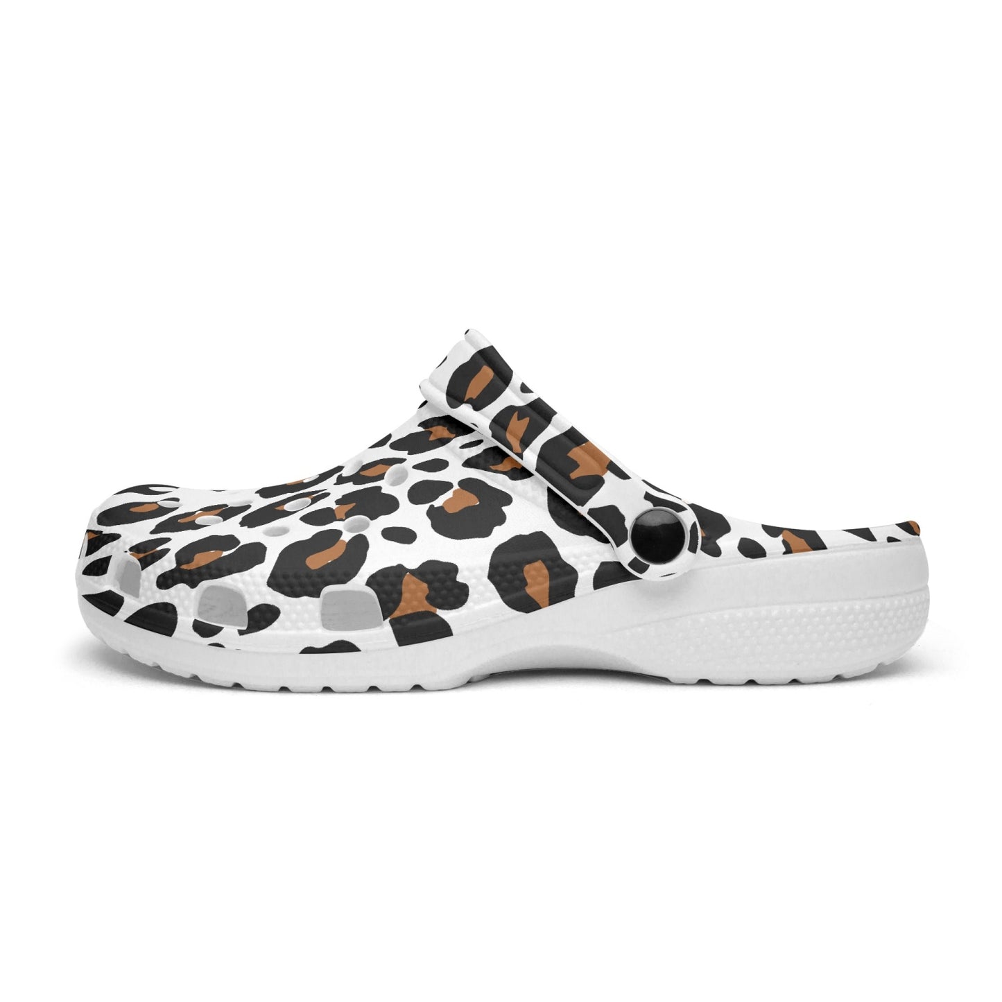 White leopard clogs