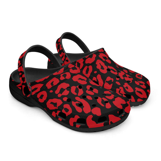 INVERTED RED LEOPARD CLOGS