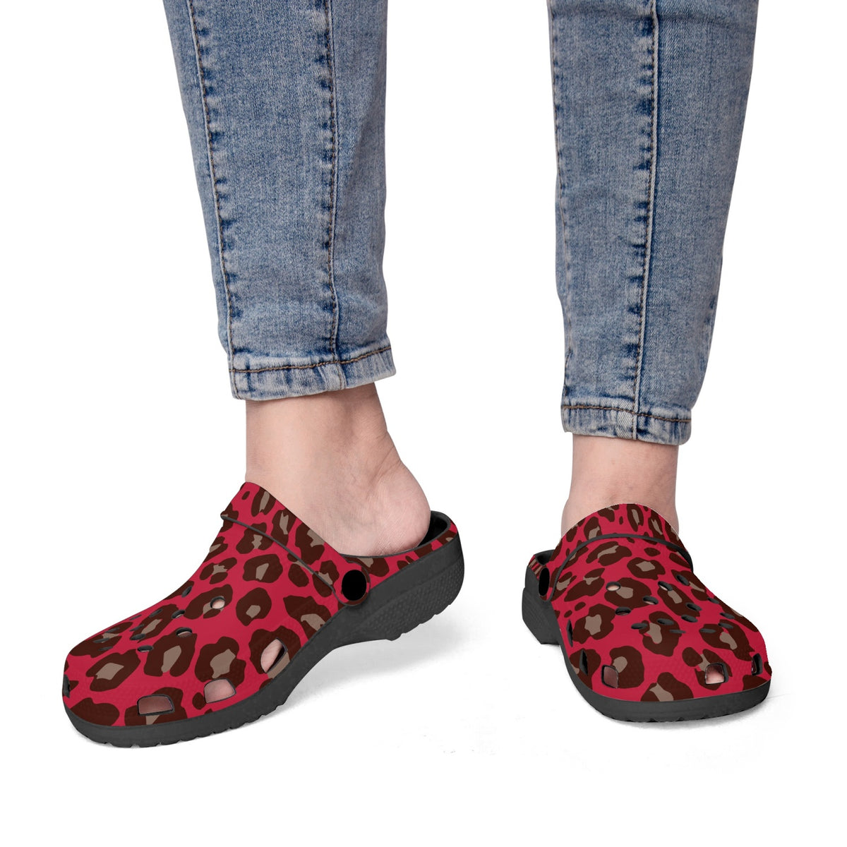 Red leopard clogs