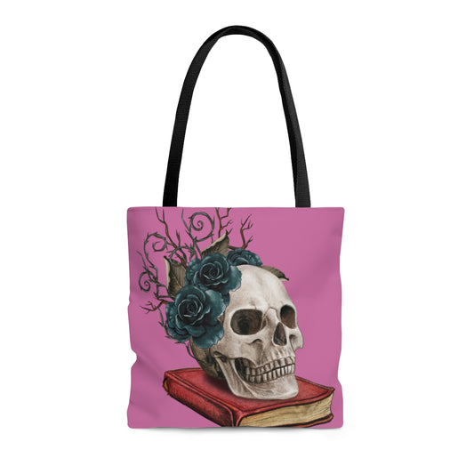 GOTHIC SKULL ON BOOK TOTE BAG