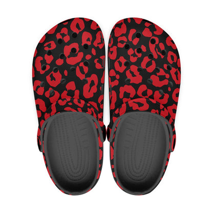 INVERTED RED LEOPARD CLOGS