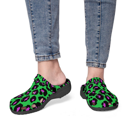 GREEN LEOPARD CLOGS