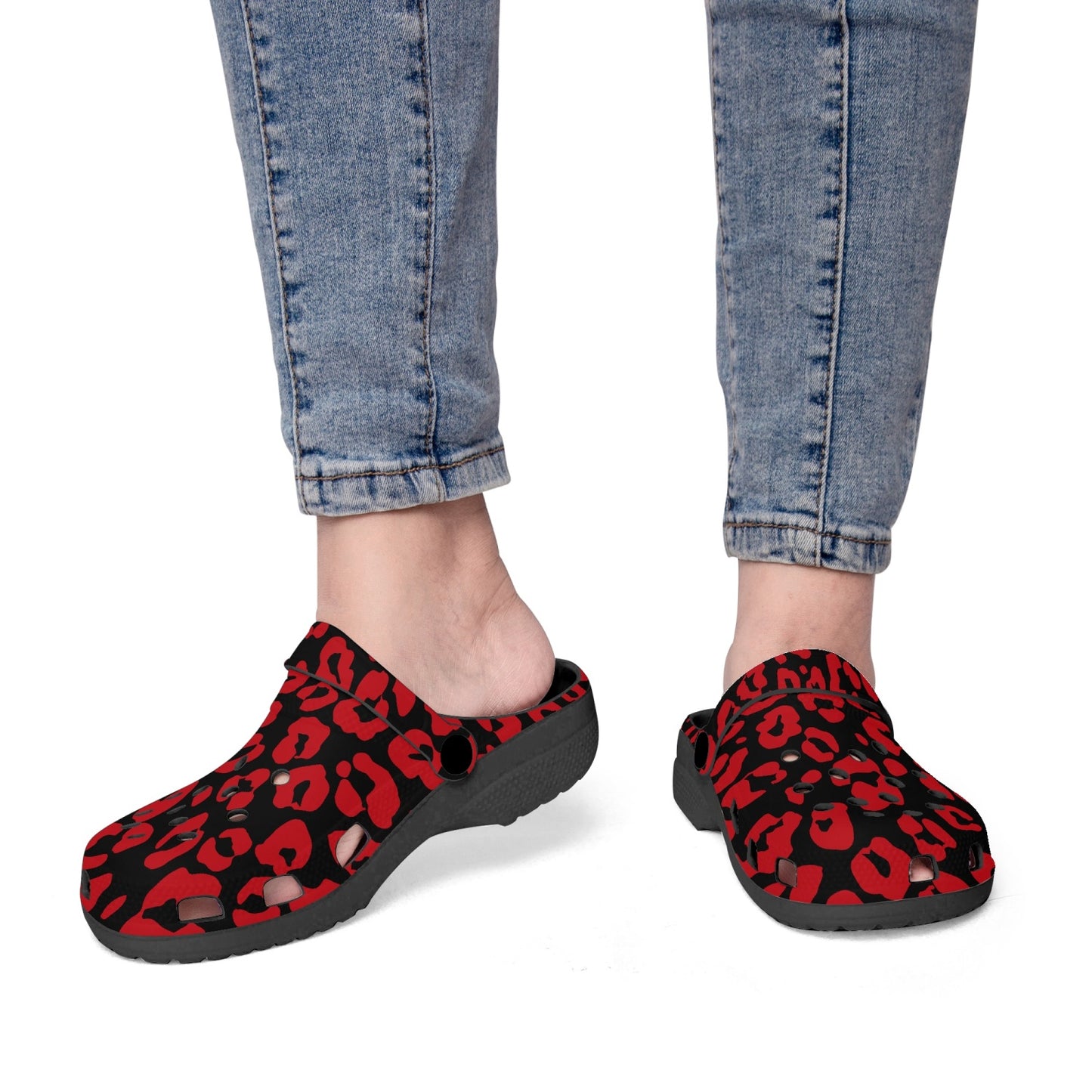 INVERTED RED LEOPARD CLOGS