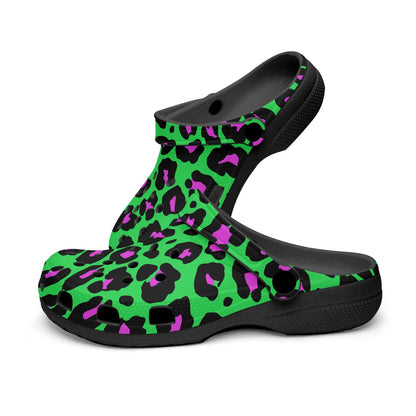 GREEN LEOPARD CLOGS