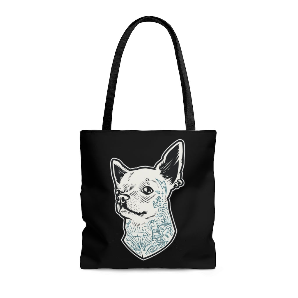 TATTOOED CHIHUAHUA BLACK TOTE BAG - VENICE TEES®