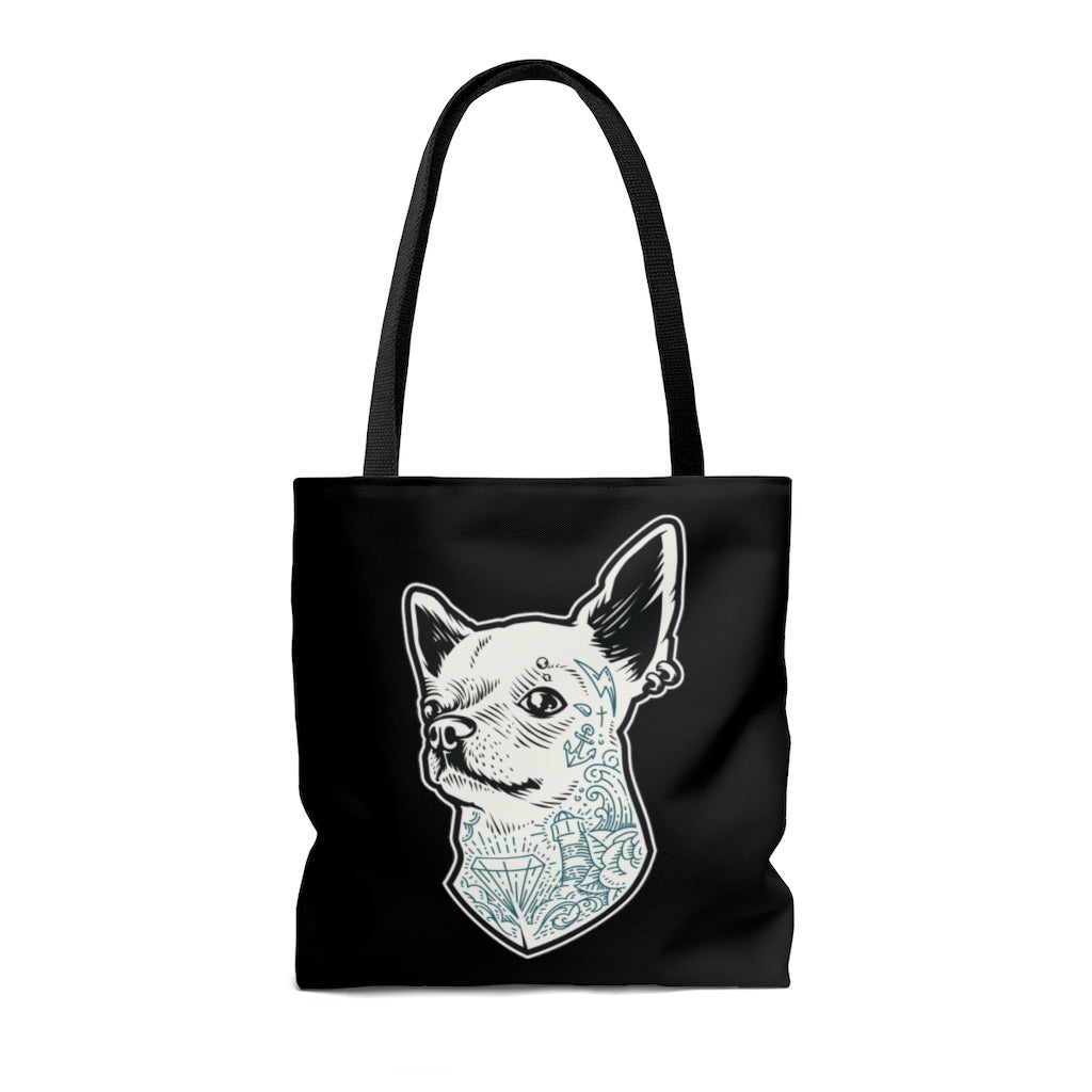 TATTOOED CHIHUAHUA BLACK TOTE BAG - VENICE TEES®