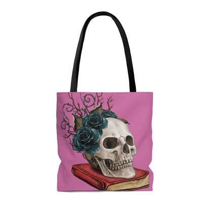 GOTHIC SKULL ON BOOK TOTE BAG