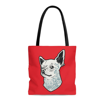 TATTOOED CHIHUAHUA RED TOTE BAG - VENICE TEES®