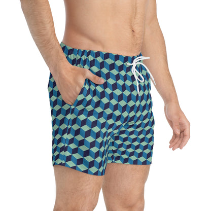 SWIM TRUNKS GEO BLUE