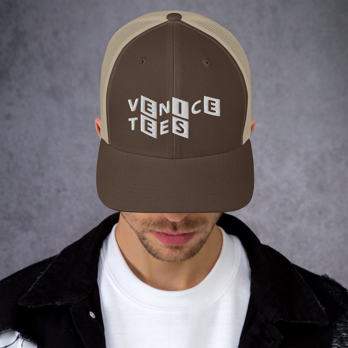 VENICE TEES LOGO BROWN/KHAKI TRUCKER CAP