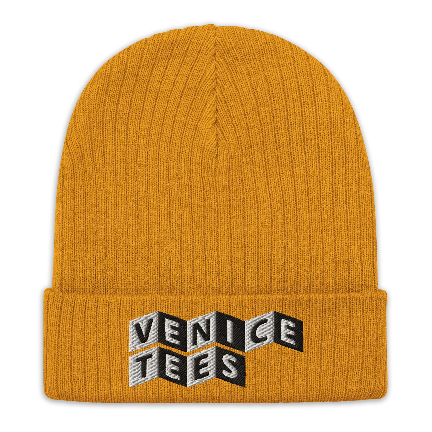 VENICE TEES LOGO MUSTARD RIBBED KNIT BEANIE