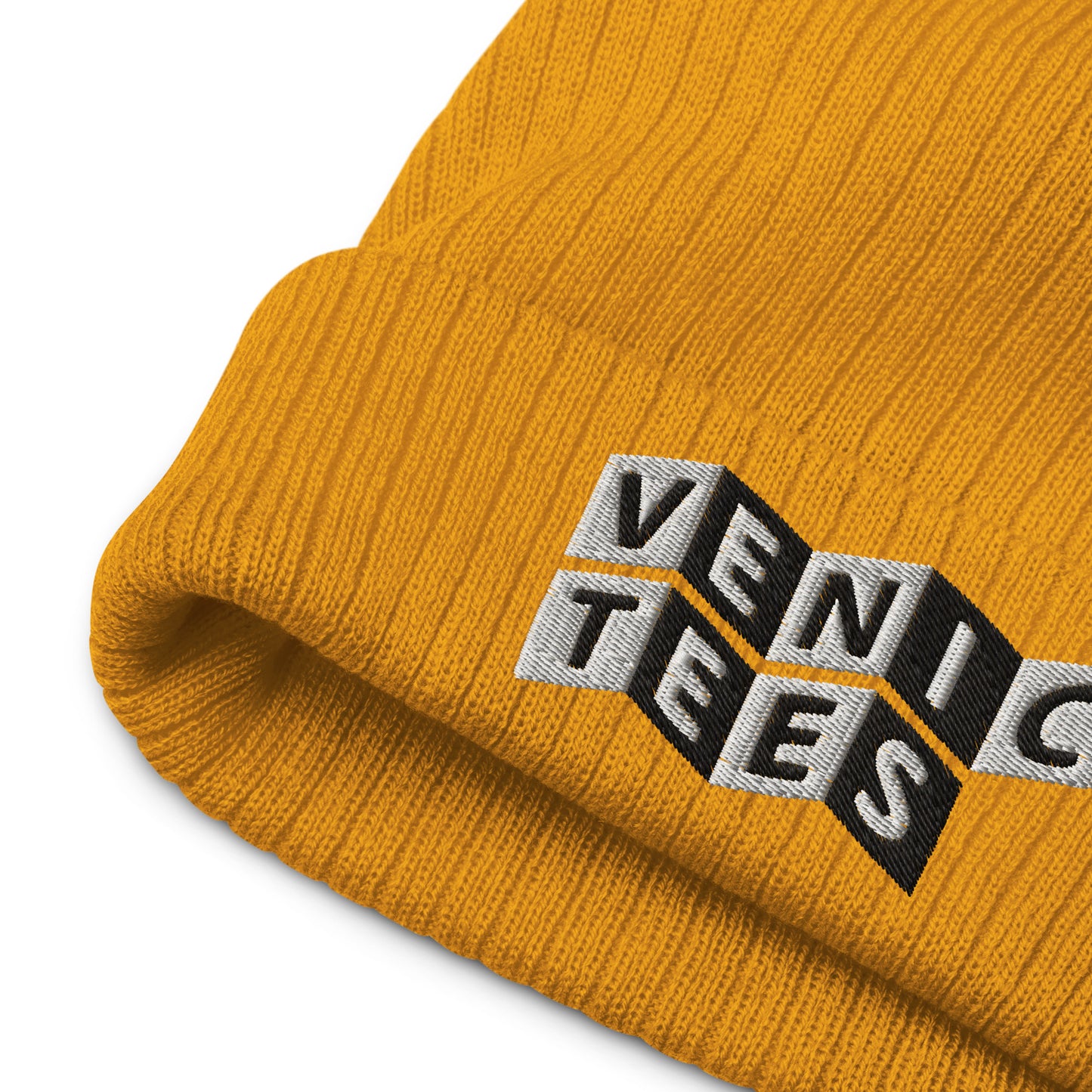 VENICE TEES LOGO MUSTARD RIBBED KNIT BEANIE